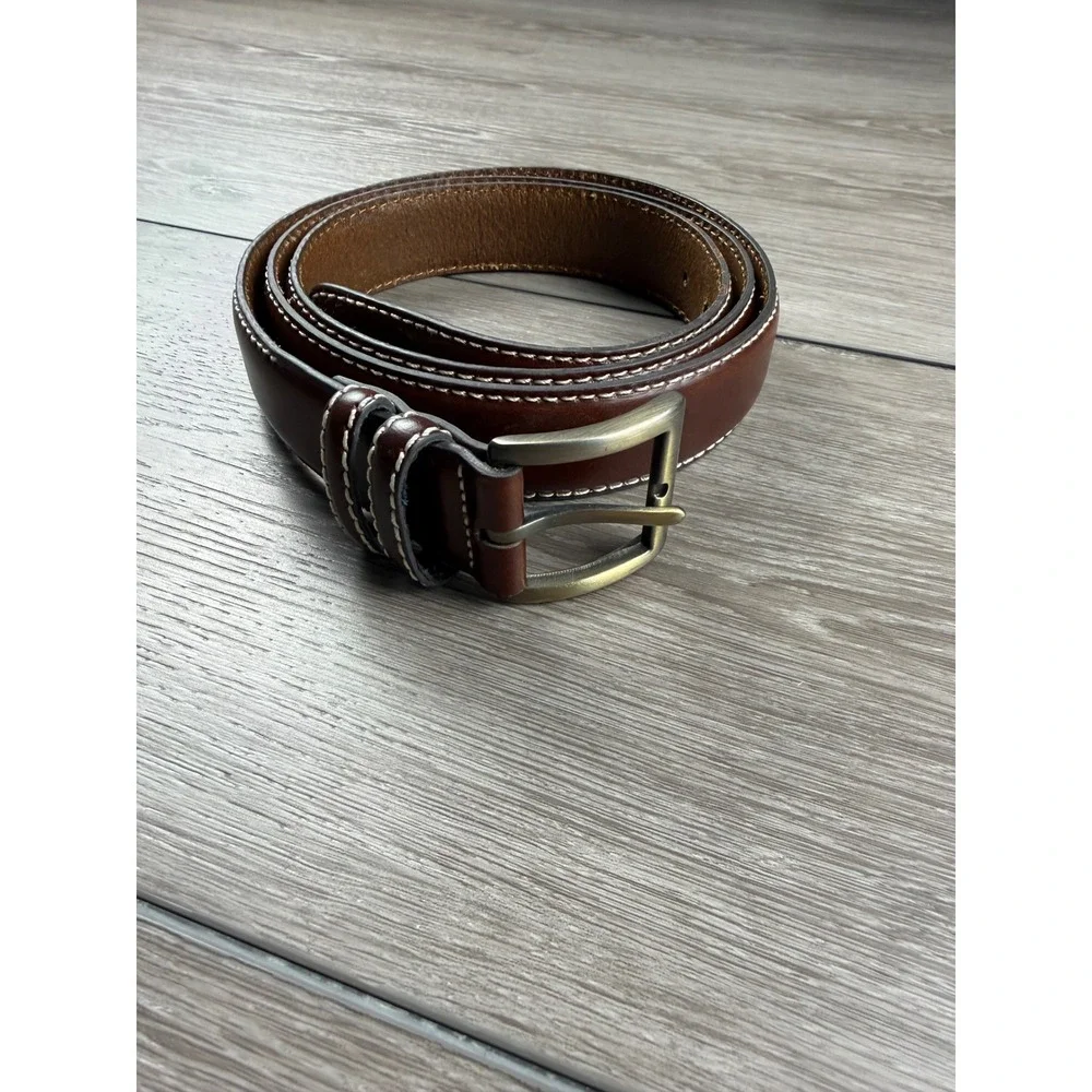 Jos. A. Bank Mens Leather Belt Contrast Stitching Brown 52